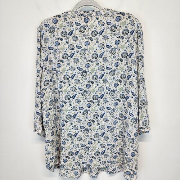 Rose + Olive Blouse Size 2X Floral Paisley Pleated Boho Peasant Artsy Office - Picture 2 of 9